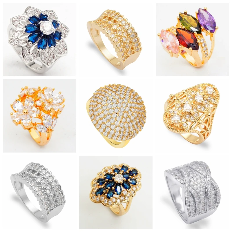 15 Different Styles Hot Sale Luxury Brand Big Rings for Women Full Dozens Cubic Zircon Crystal Wedding Gold Ring Dubai Jewelry
15 Different Styles Hot Sale Luxury Brand Big Rings for Women Full Dozens Cubic Zircon Crystal Wedding Gold Ring Dubai Jewelry