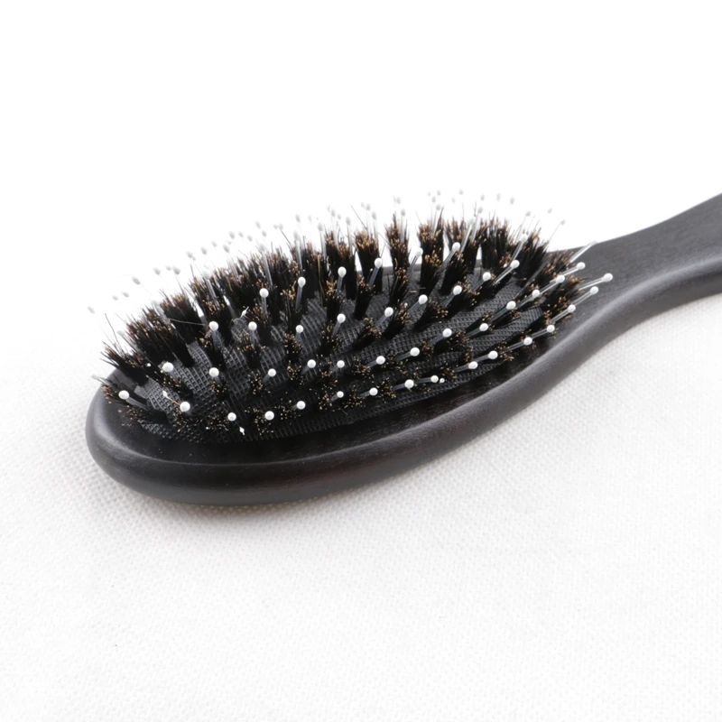 

1 Piece Dark Brown or Varnish Color wooden-handle boar bristle hair brush detangling hair brush loop comb for hair extension