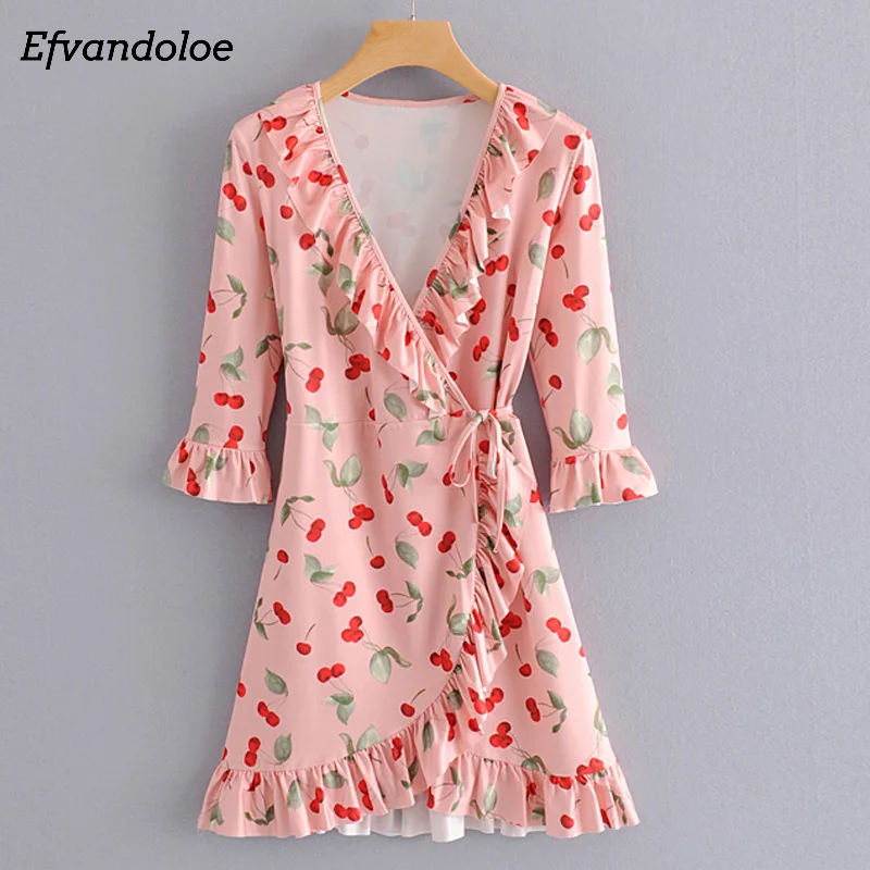 Efvandoloe Wrap Dress Women Pink Cherry Print Ruffles Elegant Beach Holiday 2019 Summer Dresses
Efvandoloe Wrap Dress Women Pink Cherry Print Ruffles Elegant Beach Holiday 2019 Summer Dresses