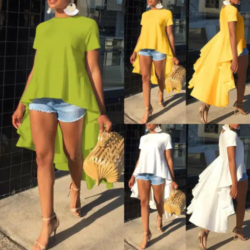 Fashion Women's Ladies Solid Casual Loose Short Sleeve Tunic Top Long Tail Blouse Plus Size Summer Tops
Fashion Women's Ladies Solid Casual Loose Short Sleeve Tunic Top Long Tail Blouse Plus Size Summer Tops
