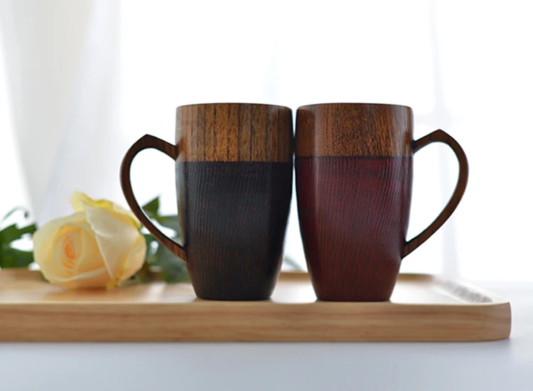 Set of 2 Natural Wood Cups Mugs with Handle Wooden Couples Mugs Coffee TeaMilkJuiceWater Mugs Drinkware Handcraft Wood Gifts (3)