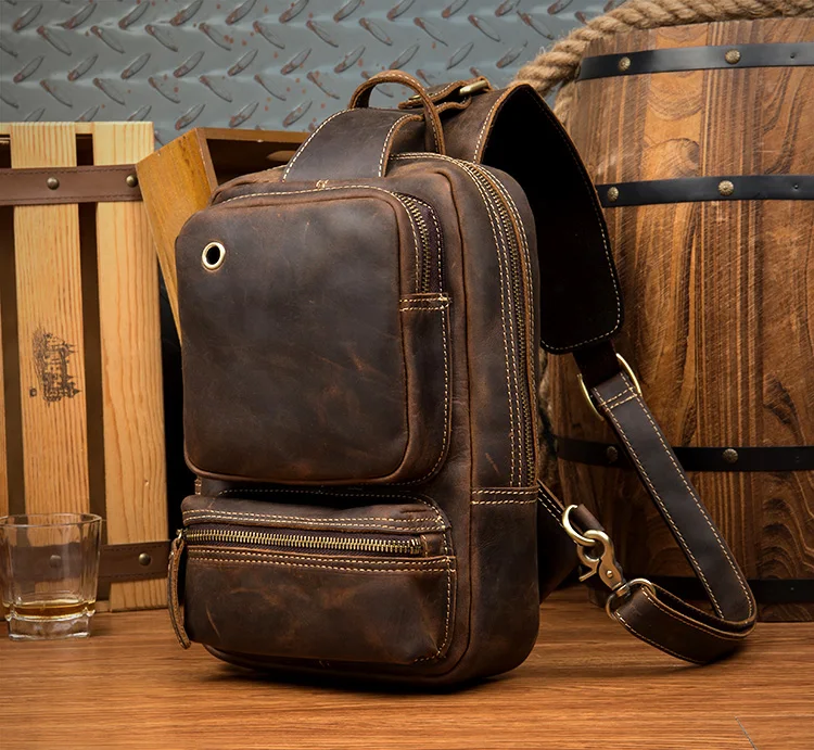 Woosir Vintage Leder-Sling-Rucksack für Herren