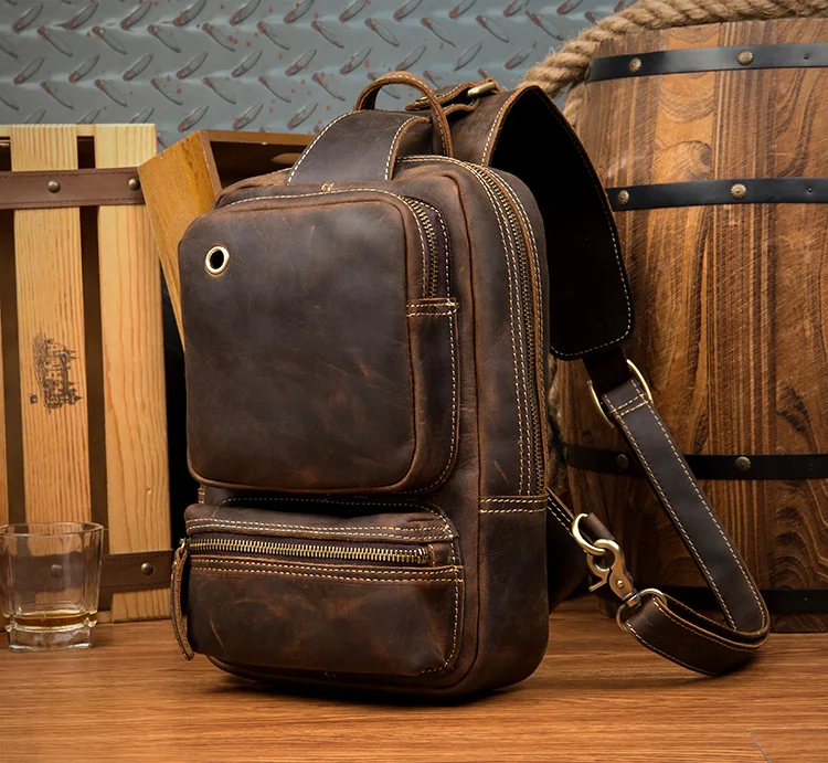 Woosir Vintage Leather Sling Backpack for Men