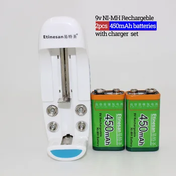 Etinean 2pcs 9v 450mAh Ni-MH Rechargeable 9 Volt NiMH Battery + Universal 9v AA AAA 18650 Cr123a Battery Charger
Etinean 2pcs 9v 450mAh Ni-MH Rechargeable 9 Volt NiMH Battery + Universal 9v AA AAA 18650 Cr123a Battery Charger