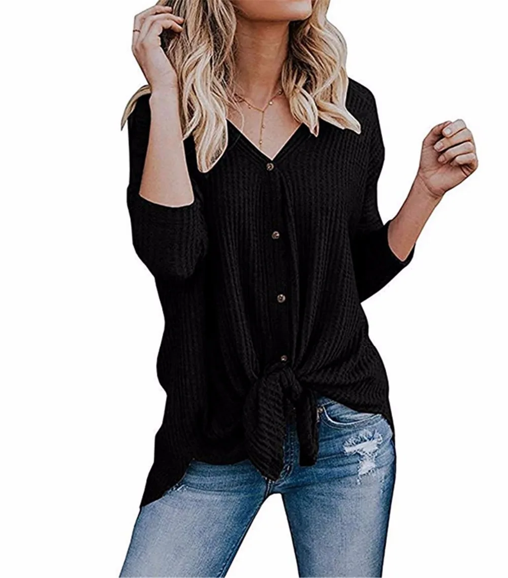 

Dreamskull Basic Knitted Long Sleeve Cardigan Women Shirt Tops Cotton V Neck Sweater Ladies Tunic Blouse Buttoned Loose