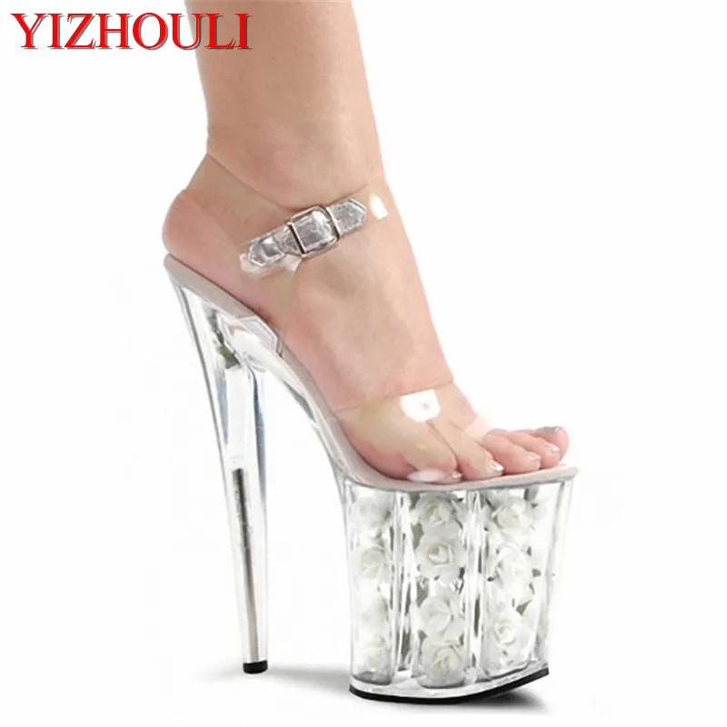 20cm sexy high heels lady fashion clear sandals 8 inch white flowers for wedding dress Crystal shoes
20cm sexy high heels lady fashion clear sandals 8 inch white flowers for wedding dress Crystal shoes