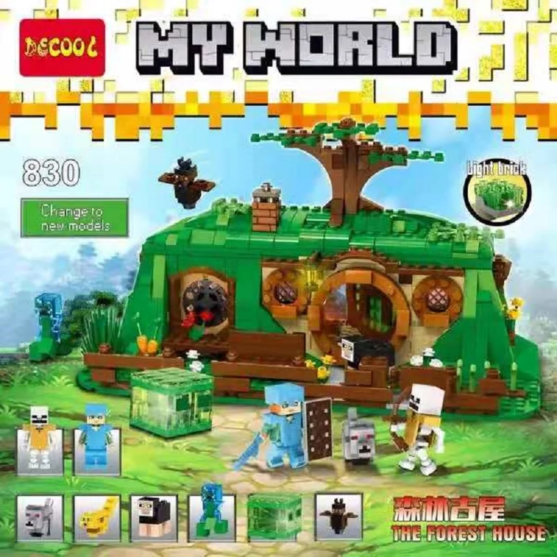

Decool 830 705pcs My World Forest Jungle Ancient House With Light bricks Building Block Compatible Legoed Minecrafted toys set