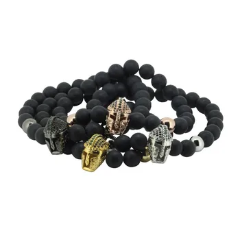 Micro Pave CZ Rose Gold Color Ball Roman Warrior Gladiator Helmet Bracelet Black Matte Stone Bead Bracelets For Men Pulseras
Micro Pave CZ Rose Gold Color Ball Roman Warrior Gladiator Helmet Bracelet Black Matte Stone Bead Bracelets For Men Pulseras