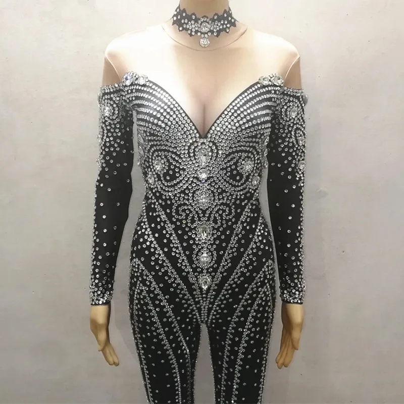 Black Rhinestones Jumpsuit Sexy Leotard Glass Crystals Rompers Women Nightclub Bar Party Birthday Party Singer Dance Costume
Black Rhinestones Jumpsuit Sexy Leotard Glass Crystals Rompers Women Nightclub Bar Party Birthday Party Singer Dance Costume