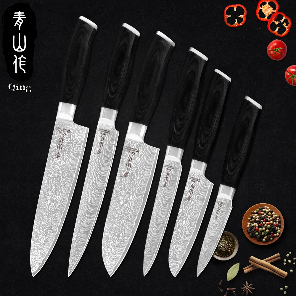 QING Damascus Japanese Cook's Knives Set VG10 67-Layer Damascus Steel Chef Knives Color Wood Slicer Santoku Kitchen Cook Cleaver 
QING Damascus Japanese Cook's Knives Set VG10 67-Layer Damascus Steel Chef Knives Color Wood Slicer Santoku Kitchen Cook Cleaver