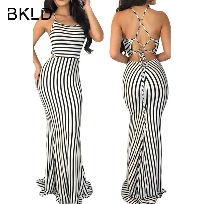 BKLD Lace Up Dress Backless Tight Sexy Maxi Long Dress 2018 Autumn Women White And Black Striped Sleeveless Bandage Party Dress
BKLD Lace Up Dress Backless Tight Sexy Maxi Long Dress 2018 Autumn Women White And Black Striped Sleeveless Bandage Party Dress