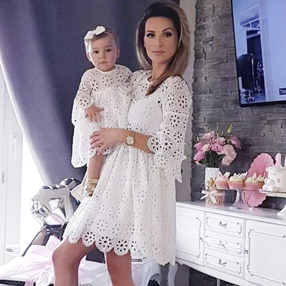 Mom&Me Family Dress Baby Girls Kids Ladies Lace Match Daughter Clothes Dresses