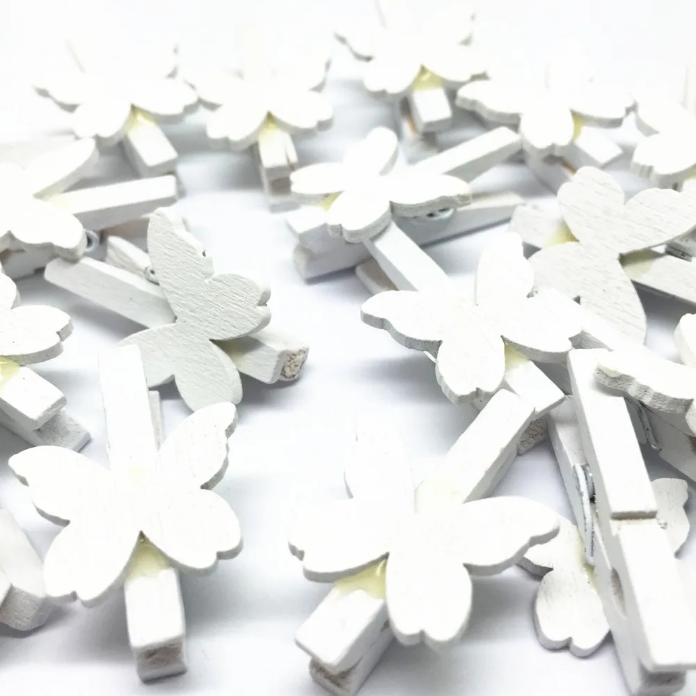 Mini 30mm Wood Clothes Pegs with 15mm White Star Craft ShabbyChic Embellishment
