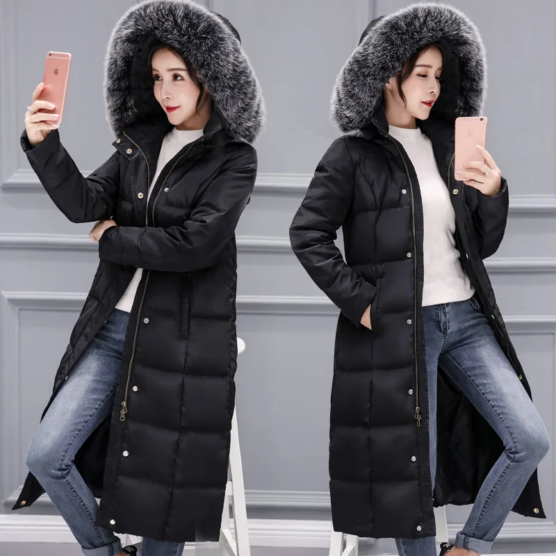 Женская куртка Tcyeek зимняя с большим мехом на белом утином пуху корейская мода