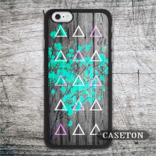 Green Floral Triangles Wood font b Case b font For font b iPhone b font font