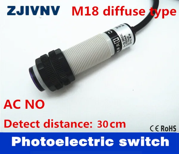 High quality M18 diffuse type AC90~250V 2 wires laser photoelectric sensor switch NO/ normally open, distance 30cm (adjustable)
High quality M18 diffuse type AC90~250V 2 wires laser photoelectric sensor switch NO/ normally open, distance 30cm (adjustable)