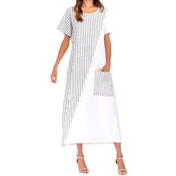 Striped Dress Mid-Calf Summer Pop Dresses Crew Neck Fasion Loose Dress Short Sleeve O-Neck Kaftan Cotton And Linen
Striped Dress Mid-Calf Summer Pop Dresses Crew Neck Fasion Loose Dress Short Sleeve O-Neck Kaftan Cotton And Linen