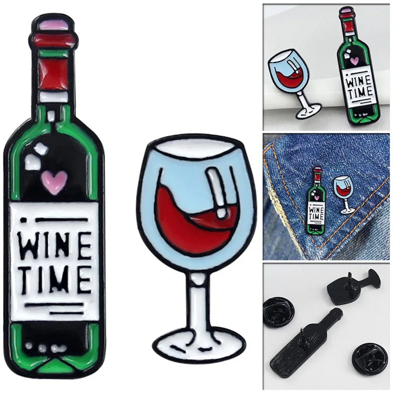 Wine Time Enamel Pin Badge Pin Up Alcohol Badge Brooch Drink