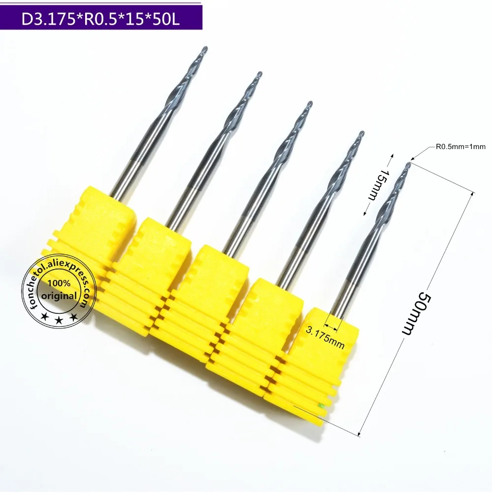 HRC55 solid carbide 3.175*R0.5*15*50 TiALN Coated Taper Ball Nose End Mill,cone milling cutter,Spherical woodworking router bit
HRC55 solid carbide 3.175*R0.5*15*50 TiALN Coated Taper Ball Nose End Mill,cone milling cutter,Spherical woodworking router bit