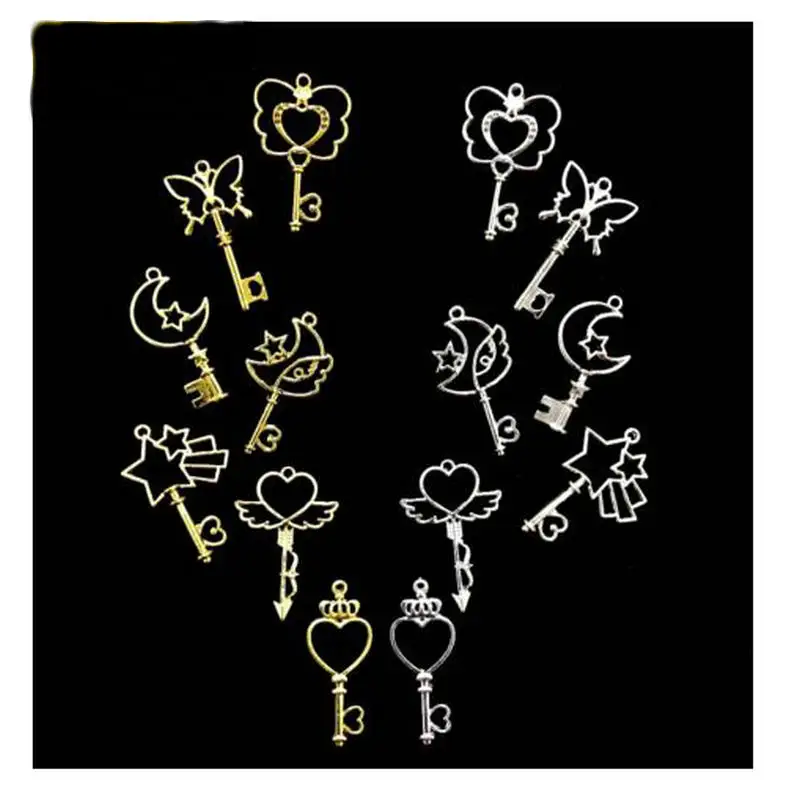 7pcs Silver Moon Star Magic Wand Open Bezel Jewelry Pendant Accessories DIY Charms Handmade Heart Key Metal Frame Findings
7pcs Silver Moon Star Magic Wand Open Bezel Jewelry Pendant Accessories DIY Charms Handmade Heart Key Metal Frame Findings