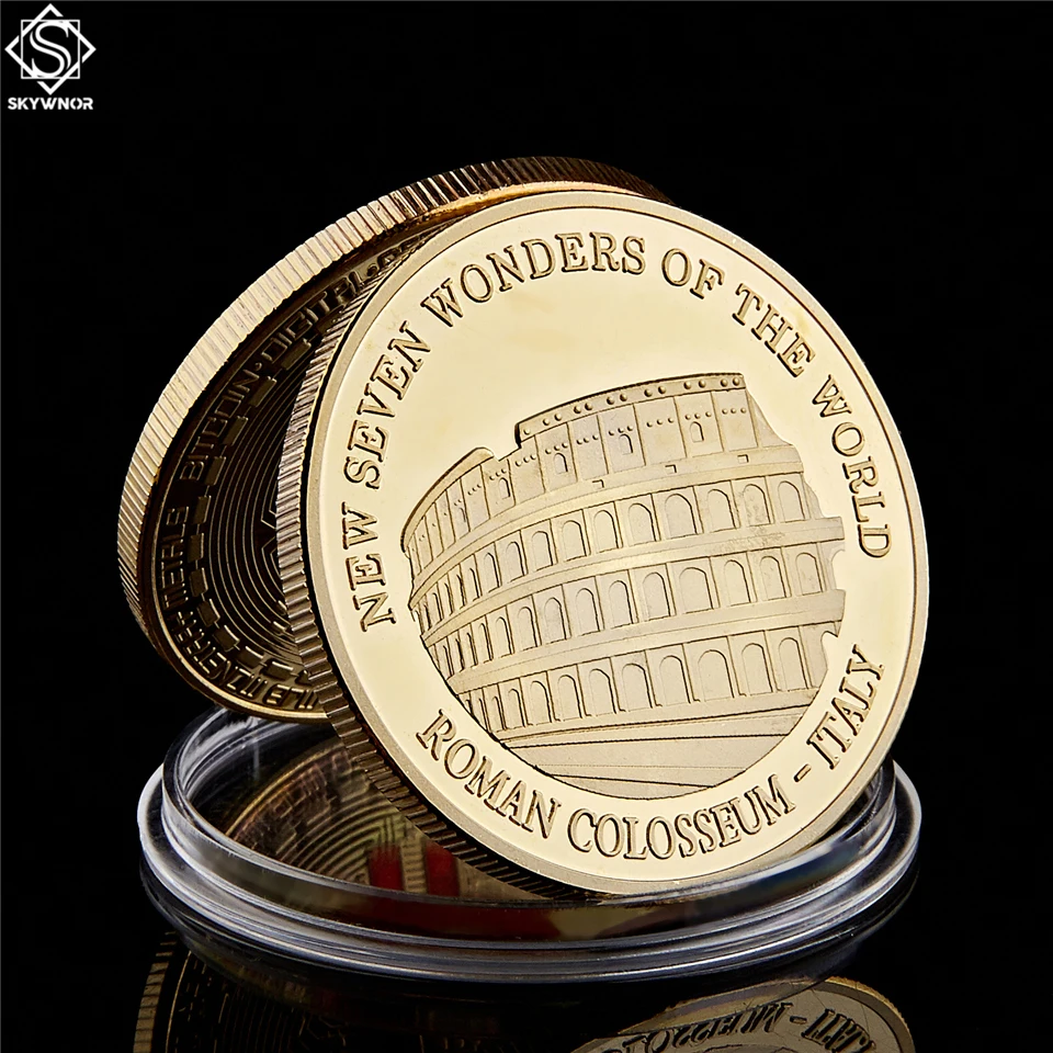 

Gold Plated Coin Ancient Italy Roman Colosseum 2017 New Seven Wonders of The World Medallion