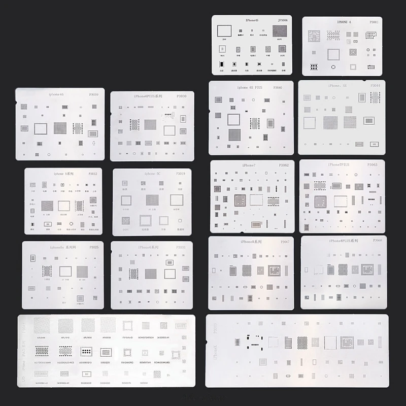 16pcs IC BGA Chip Reballing Stencil Kit Set Qualitied Solder Template For iPhone
16pcs IC BGA Chip Reballing Stencil Kit Set Qualitied Solder Template For iPhone