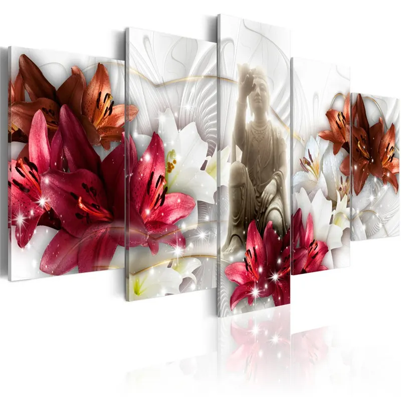 Lilies Flowers Posters and Prints Buddha Statue Canvas Painting 5 Pieces Wall Art Modular Pictures for Living Room Home Decor
Lilies Flowers Posters and Prints Buddha Statue Canvas Painting 5 Pieces Wall Art Modular Pictures for Living Room Home Decor