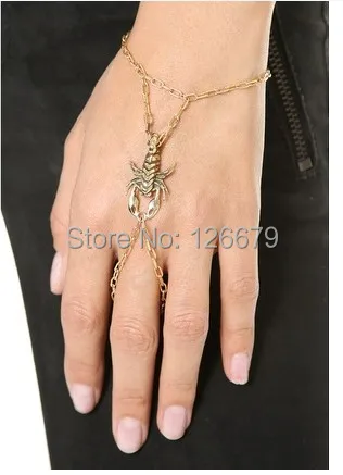 Фото Новый Модный золотой браслет с животными-Скорпион ручная цепочка ювелирное