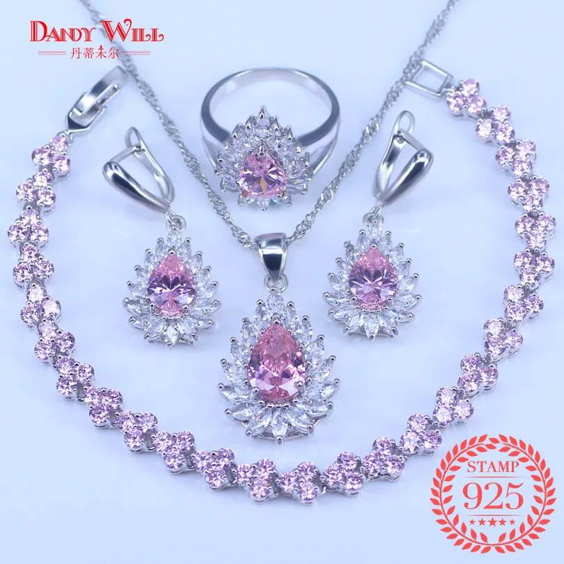Natural Silver Jewelry Pink Cubic Zirconia White Crystal Jewelry Sets For Women Earrings/Pendant/Necklace/Rings/Bracelet
Natural Silver Jewelry Pink Cubic Zirconia White Crystal Jewelry Sets For Women Earrings/Pendant/Necklace/Rings/Bracelet
