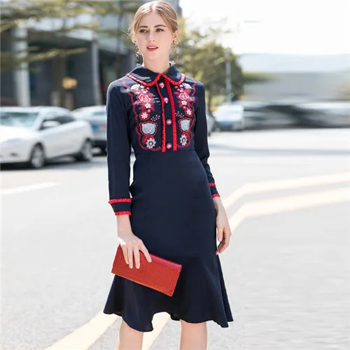 preppy style peter pan collar cute women's dress knee length long sleeve navy blue embroidered mermaid elegnat dresses autumn xl
preppy style peter pan collar cute women's dress knee length long sleeve navy blue embroidered mermaid elegnat dresses autumn xl