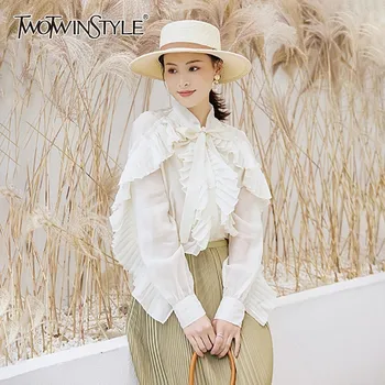 TWOTWINSTYLE Casual Solid Blouse For Women Bowknot Long Sleeve Ruffles Big Size Shirt Female Fashion Clothes 2020 Summer New
TWOTWINSTYLE Casual Solid Blouse For Women Bowknot Long Sleeve Ruffles Big Size Shirt Female Fashion Clothes 2020 Summer New