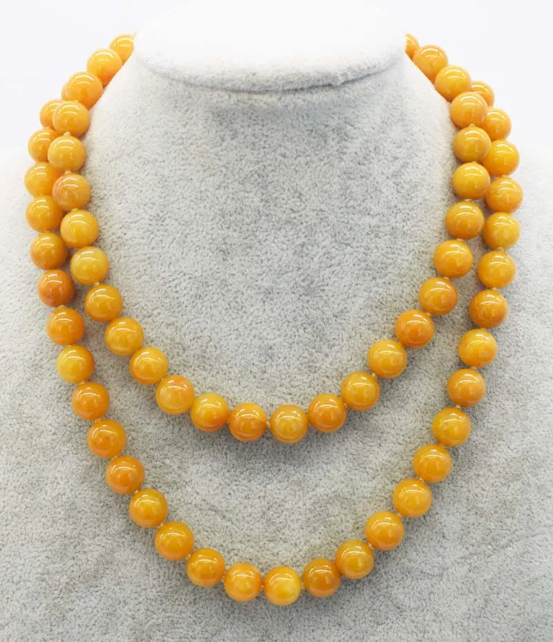 

yellow jade topaz stone round 10mm necklace 35" nature long wholesale beads FPPJ FPPJ