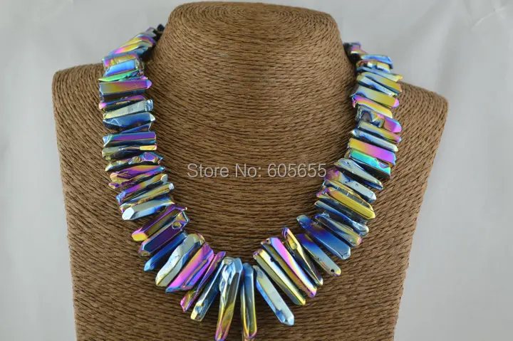 Rainbow Titanium Polished Crystal Stick Beads Graduated Necklace Silver Claps Fashion Woman Jewelry
Rainbow Titanium Polished Crystal Stick Beads Graduated Necklace Silver Claps Fashion Woman Jewelry