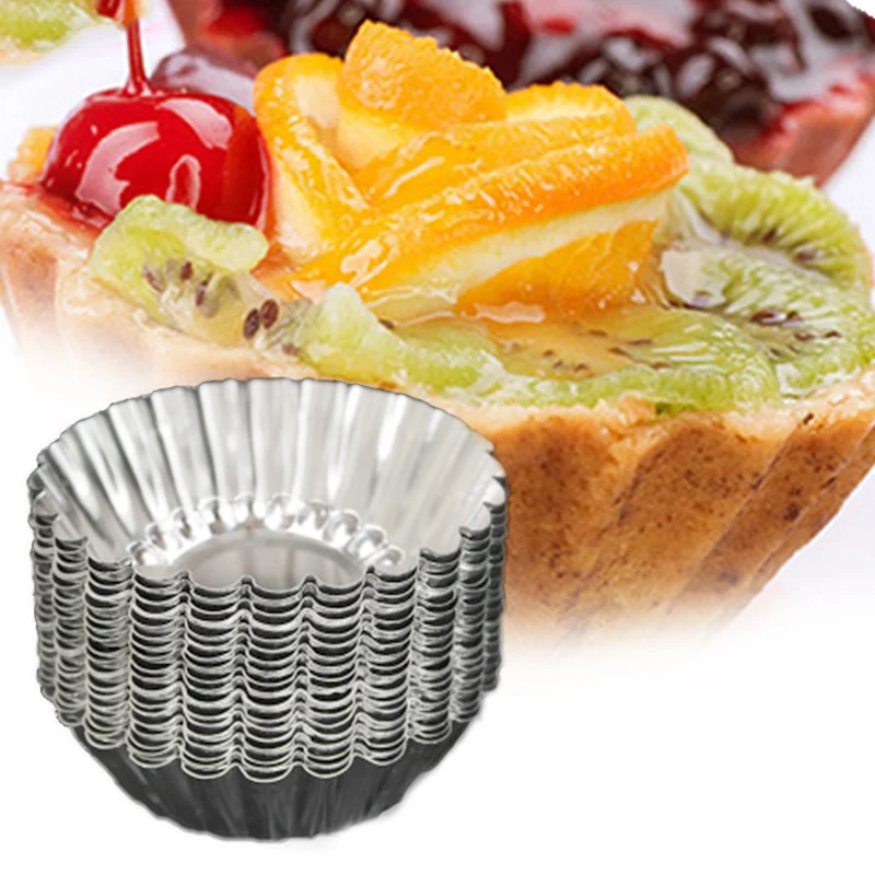 

10pcs Nonstick Ripple Aluminum Alloy Egg Tart Mold Flower Shape Reusable Cupcake and Muffin Baking Cup Tartlets Pans