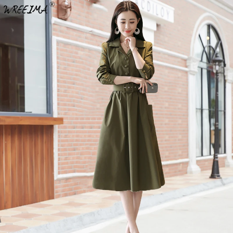 2018Autumn Women Trench Casual Dress Long Sleeve Army Green Cool Single-breasted Female Turn-down Collar Elegant Mid-Calf Dress
2018Autumn Women Trench Casual Dress Long Sleeve Army Green Cool Single-breasted Female Turn-down Collar Elegant Mid-Calf Dress