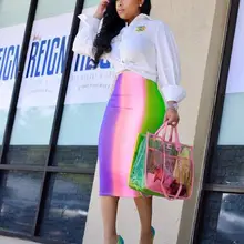 2018 Faldas de mujer Color rayas arcoíris Bodycon faldas bata mujer Moulante Clubwear DW703(China)