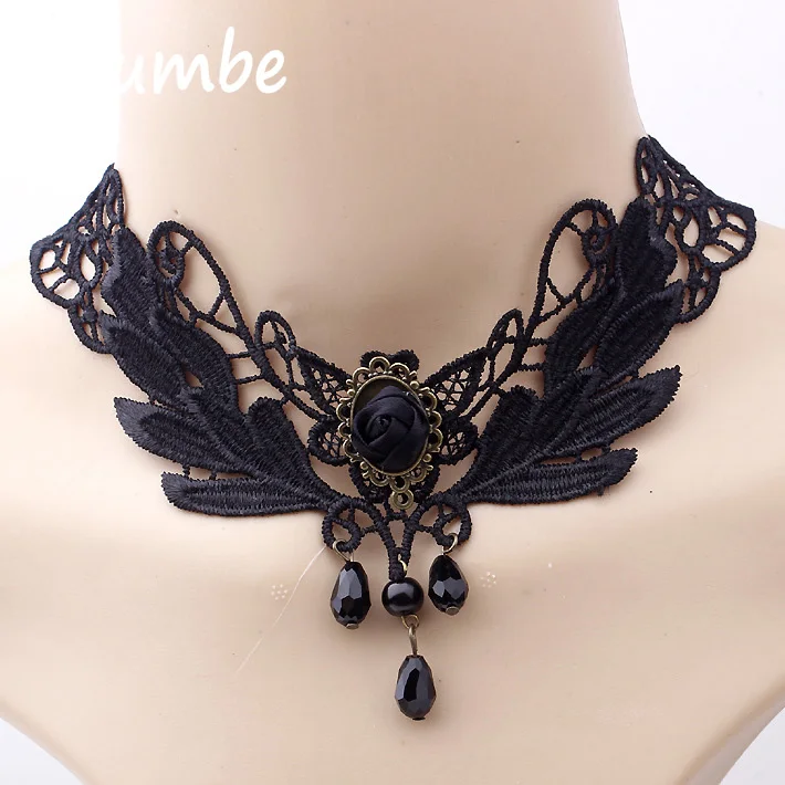 Ltumbe New Arrival Black Sexy Lace Necklaces & Pendants Beads Rose Flower Big Leaves Bib for Women Statement Jewelry | Украшения и