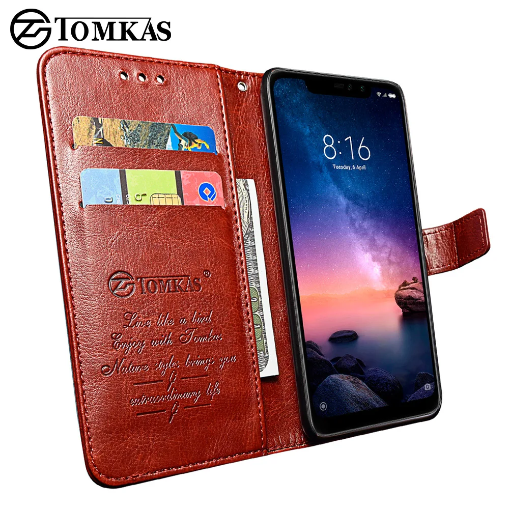 TOMKAS Flip Leather Case for Xiaomi Redmi Note 6 Pro Mi A2 Lite Xiomi Wallet Cover Phone Cases Vintage Bussiness |