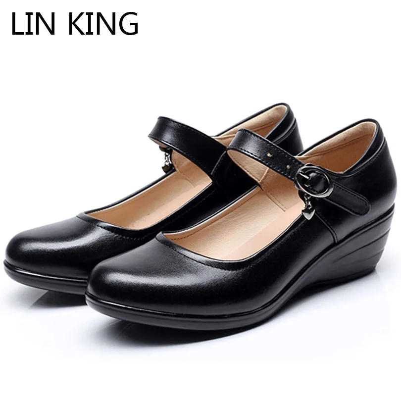 LIN KING Casual Genuine Leather Women Pumps Buckle Wedges High Heel Shoes Spring Autum Platform Shoes Comfortable Mother Shoes
LIN KING Casual Genuine Leather Women Pumps Buckle Wedges High Heel Shoes Spring Autum Platform Shoes Comfortable Mother Shoes