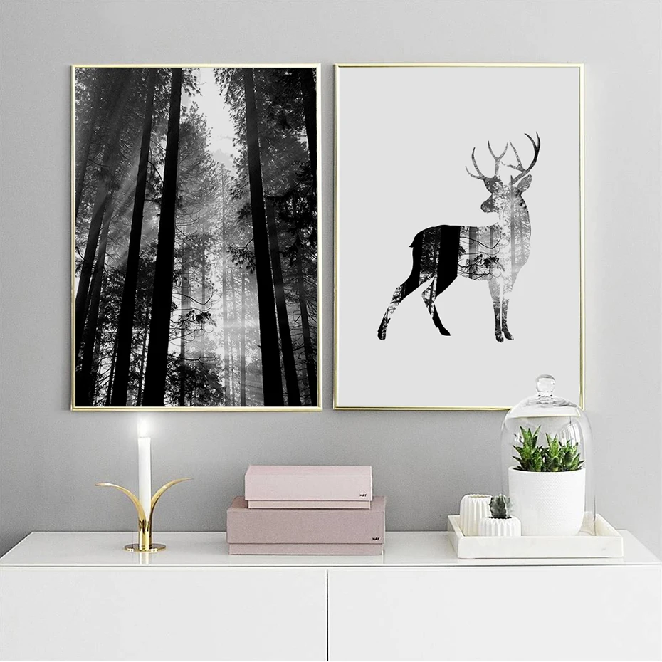 

Poster Art Forest Deer Woodland Nordic Posters and Prints Scandinavian Decor Wall Picture for Living Room Wall Art Canvas Print