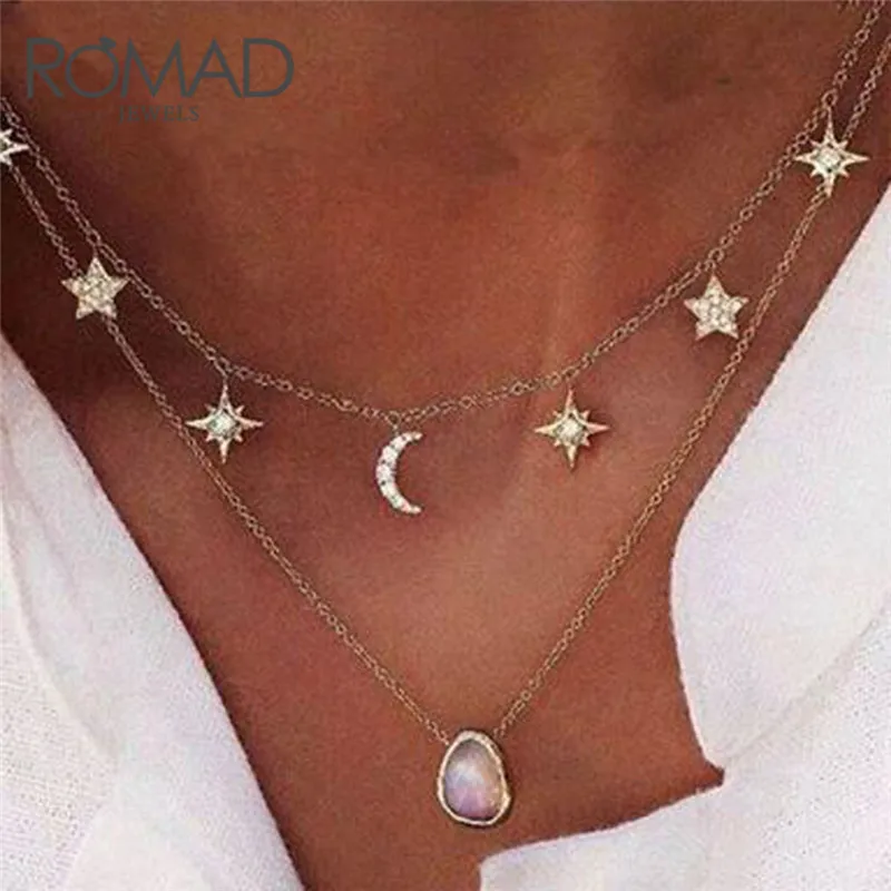 ROMAD Stars and Moon Necklace Multi Layer Natural Stone Choker Necklace & Pendants Party Women Summer Jewelry Bohemia Style R3
ROMAD Stars and Moon Necklace Multi Layer Natural Stone Choker Necklace & Pendants Party Women Summer Jewelry Bohemia Style R3
