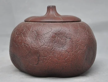 Marked Old Chinese Yixing Zisha Pottery Carved pumpkin shape jar Pot Tea Caddies 
Marked Old Chinese Yixing Zisha Pottery Carved pumpkin shape jar Pot Tea Caddies