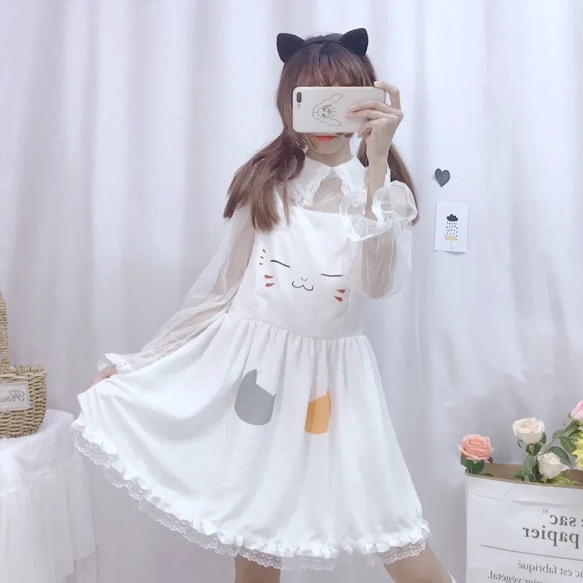 Summer Soft Sister Chiffon Cute Lace Pink Strap Dress Women Japanese Harajuku Kawaii Cat Print Teenage Girls Lolita White Dress
Summer Soft Sister Chiffon Cute Lace Pink Strap Dress Women Japanese Harajuku Kawaii Cat Print Teenage Girls Lolita White Dress