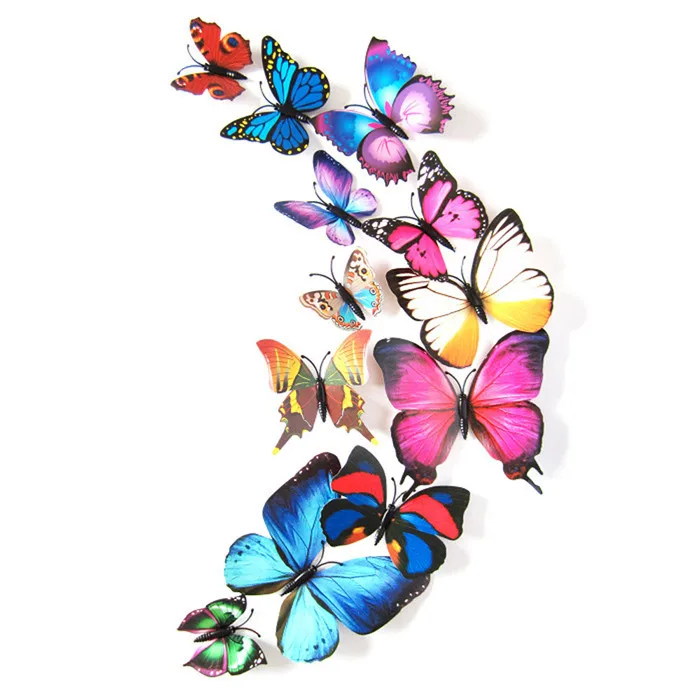 3D Магнитные бабочки из ПВХ 12 шт./лот настенные наклейки домашний декор для