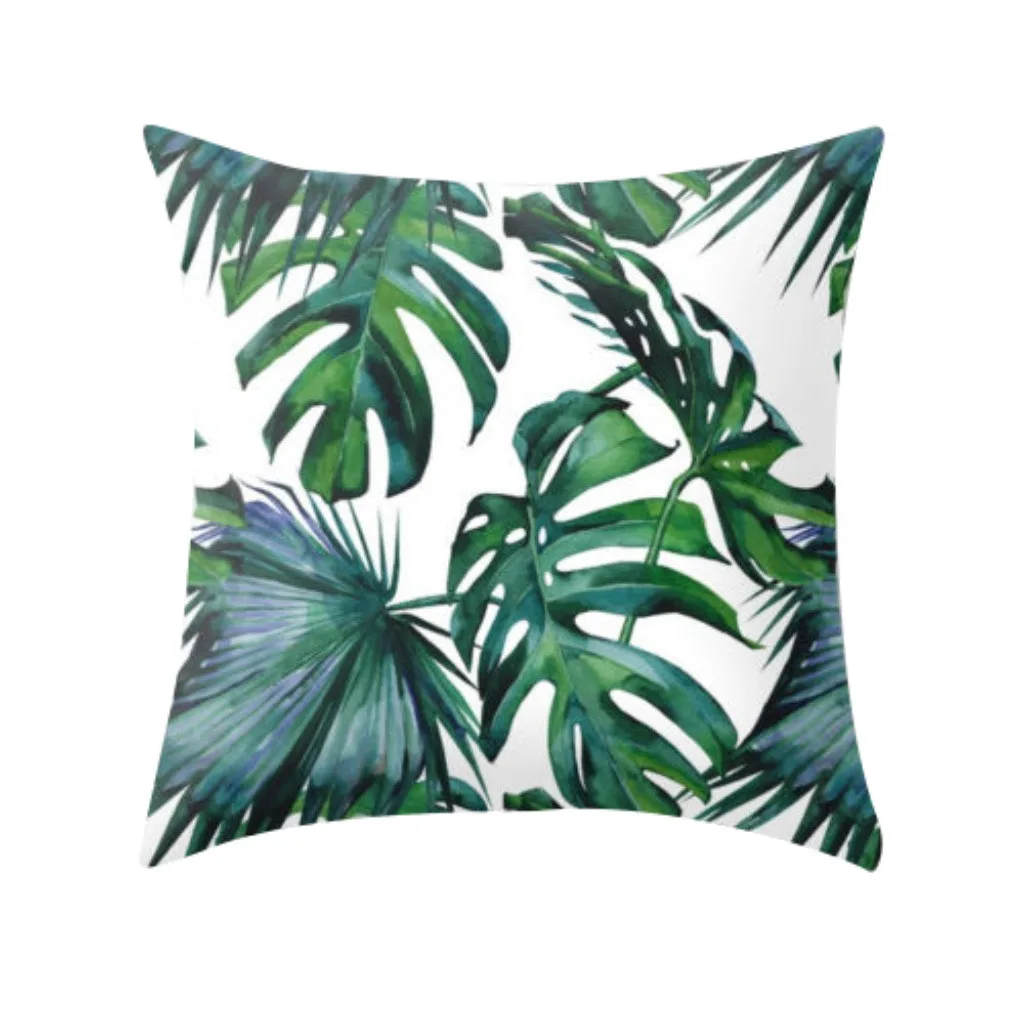 

Tropical plant polyester Cushion Cover pillowcase Decorative Flower Leaf Green Leaves sofa throwing pad set home decoration