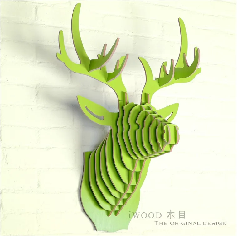 Резного дерева голова оленя висит декор творческий DIY ассамблеи 3D деревянный