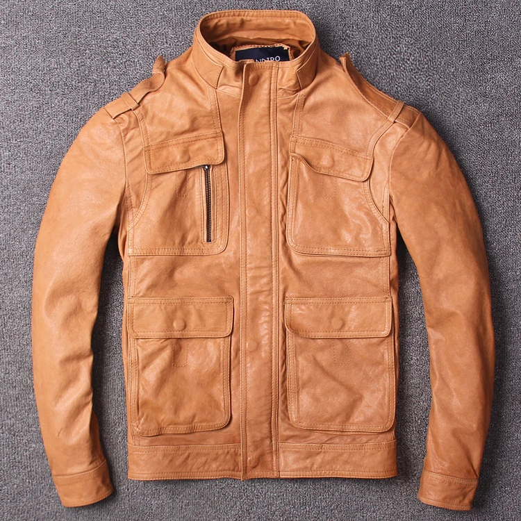 Men's stand collor genuine leather jacket with pockets orange black slim fit real leather jacket men sheepskin jacket male
Men's stand collor genuine leather jacket with pockets orange black slim fit real leather jacket men sheepskin jacket male