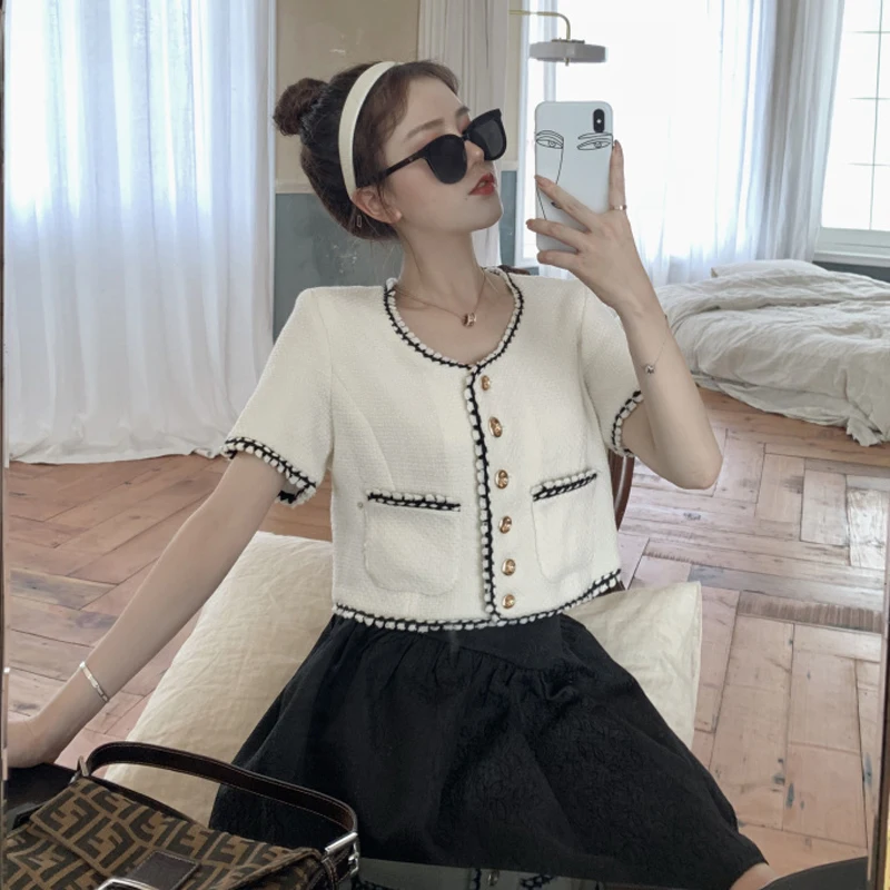 sweet knitted pockets o-neck patchwork white black button ladies tops Women's Clothing fashion brand summer style loose Shirts
sweet knitted pockets o-neck patchwork white black button ladies tops Women's Clothing fashion brand summer style loose Shirts