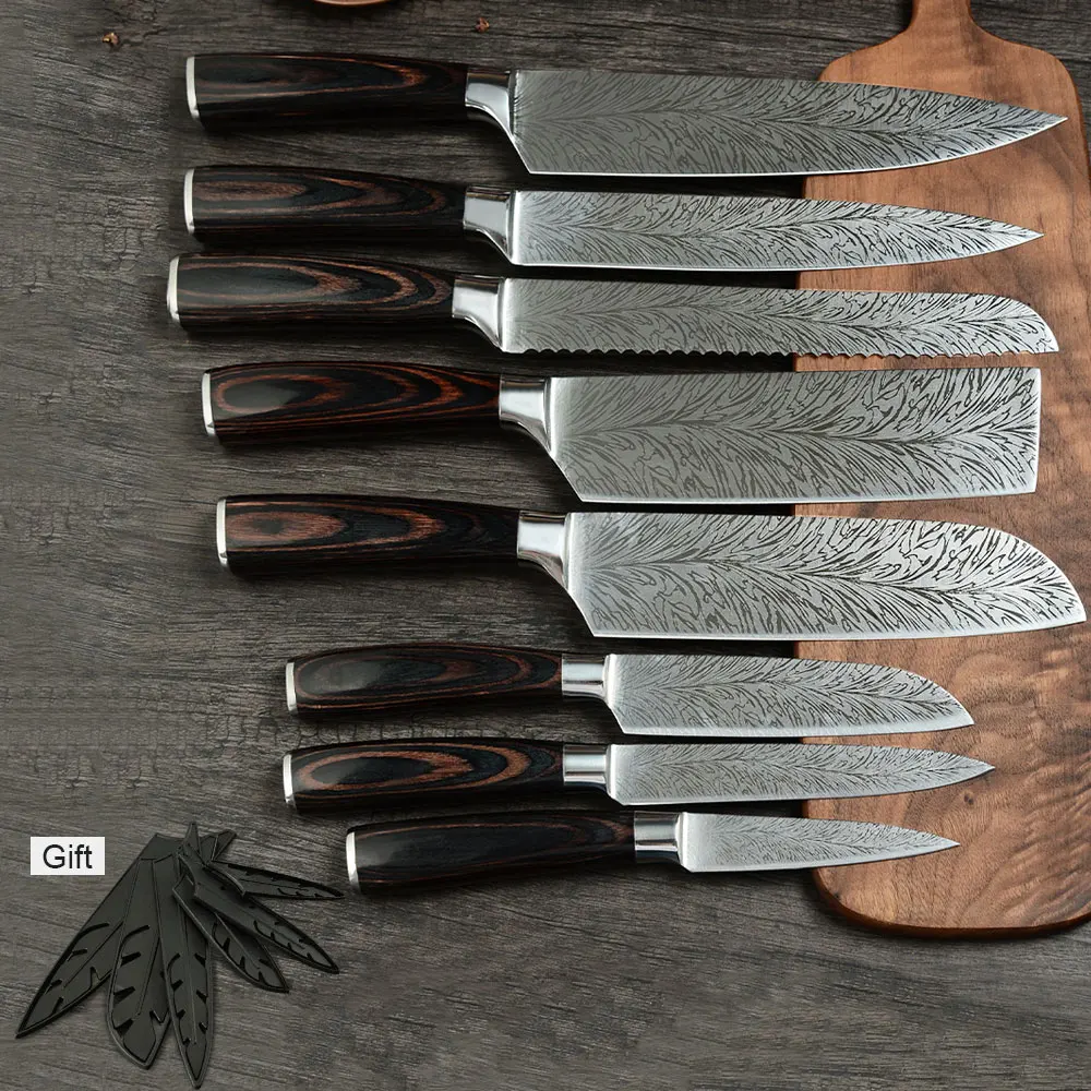 2019New Stainless Steel Kitchen Knife with Cover Sheath Cooking Tool Knives Set Feather Pattern Chef Santoku Nakiri Paring Knife
2019New Stainless Steel Kitchen Knife with Cover Sheath Cooking Tool Knives Set Feather Pattern Chef Santoku Nakiri Paring Knife