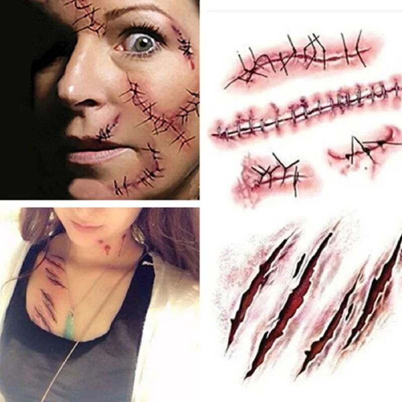 Hot sale Halloween Zombie Scars Tattoos With Fake Scab Bloody Makeup Halloween Decoration Wound Scary Blood Injury Sticker
Hot sale Halloween Zombie Scars Tattoos With Fake Scab Bloody Makeup Halloween Decoration Wound Scary Blood Injury Sticker